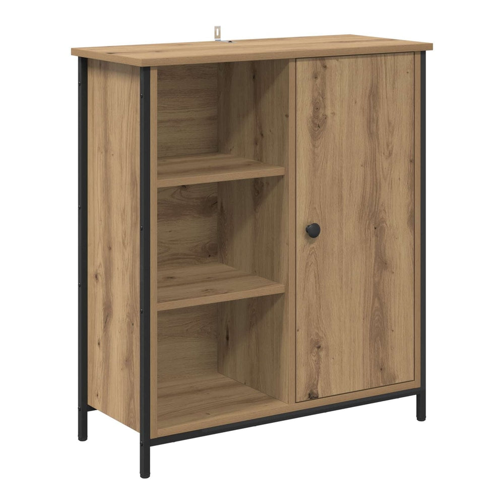 Sideboard with open shelving on the left and a closed cabinet door on the right