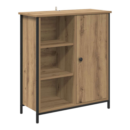 Sideboard with open shelving on the left and a closed cabinet door on the right