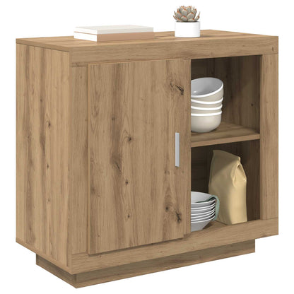 The buffet and sideboard is shown with items stored inside, including bowls and a bag
