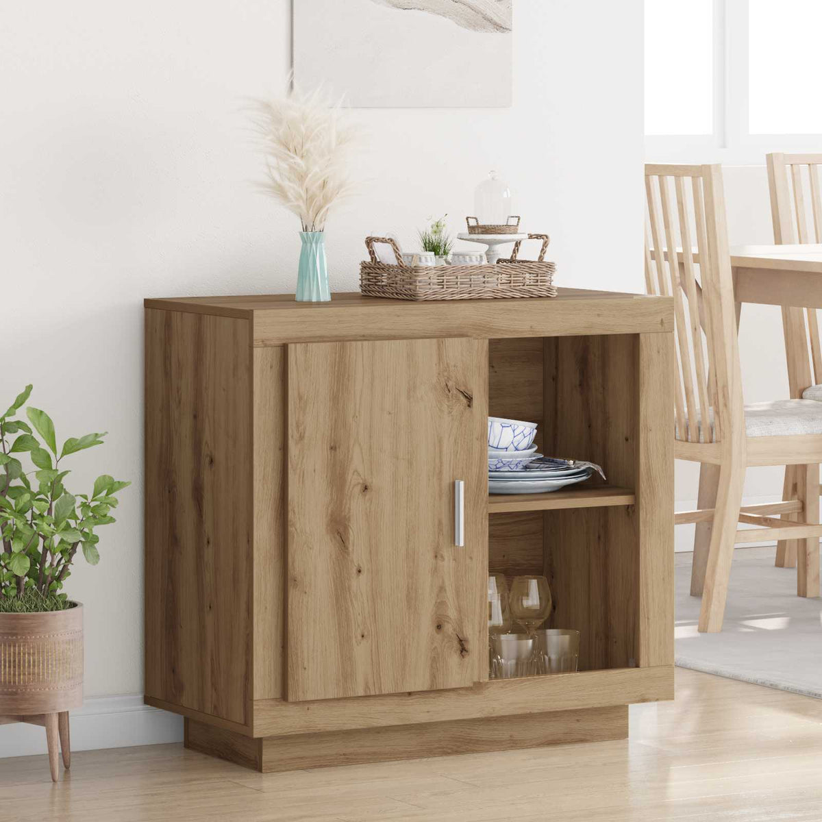 vidaXL Sideboard Artisan Oak Engineered Wood buffet and sideboard with a single door and open shelving