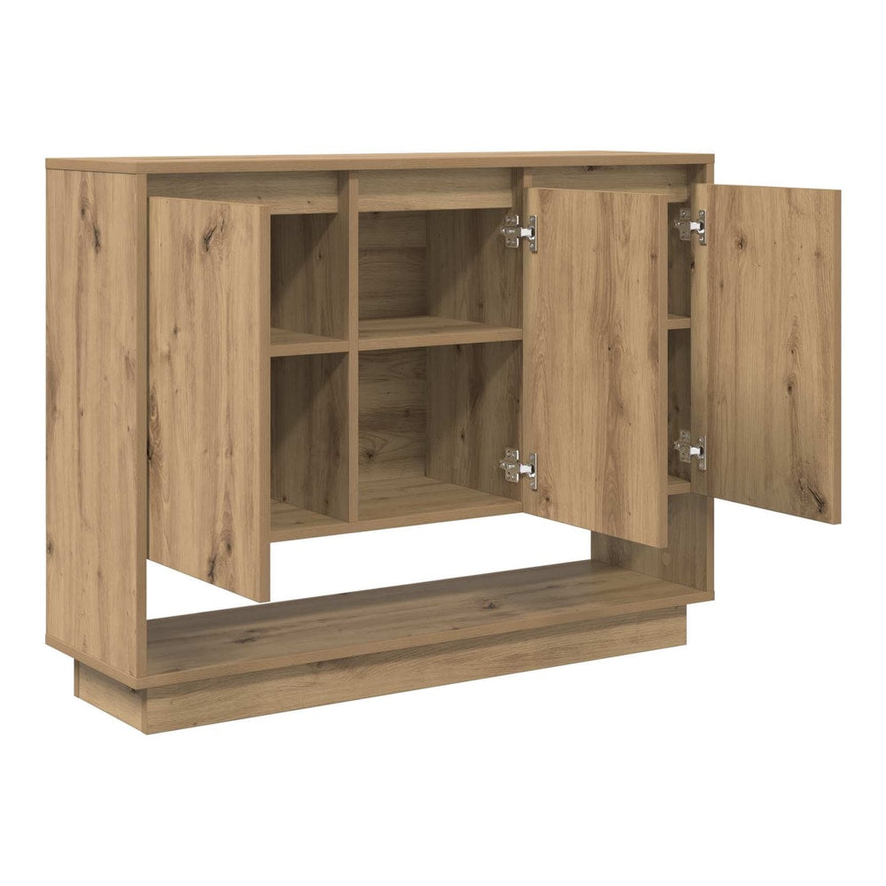 Buffet and sideboard with doors open, revealing internal shelves