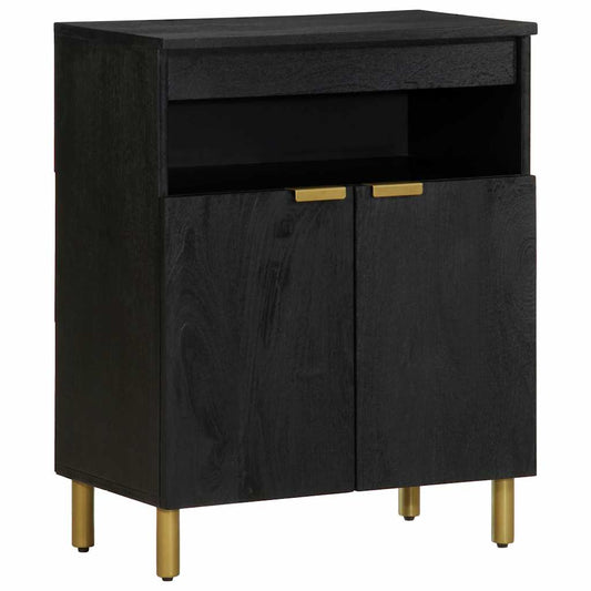 vidaXL Sideboard Black Engineered Wood with gold legs and two doors in a three quarter view