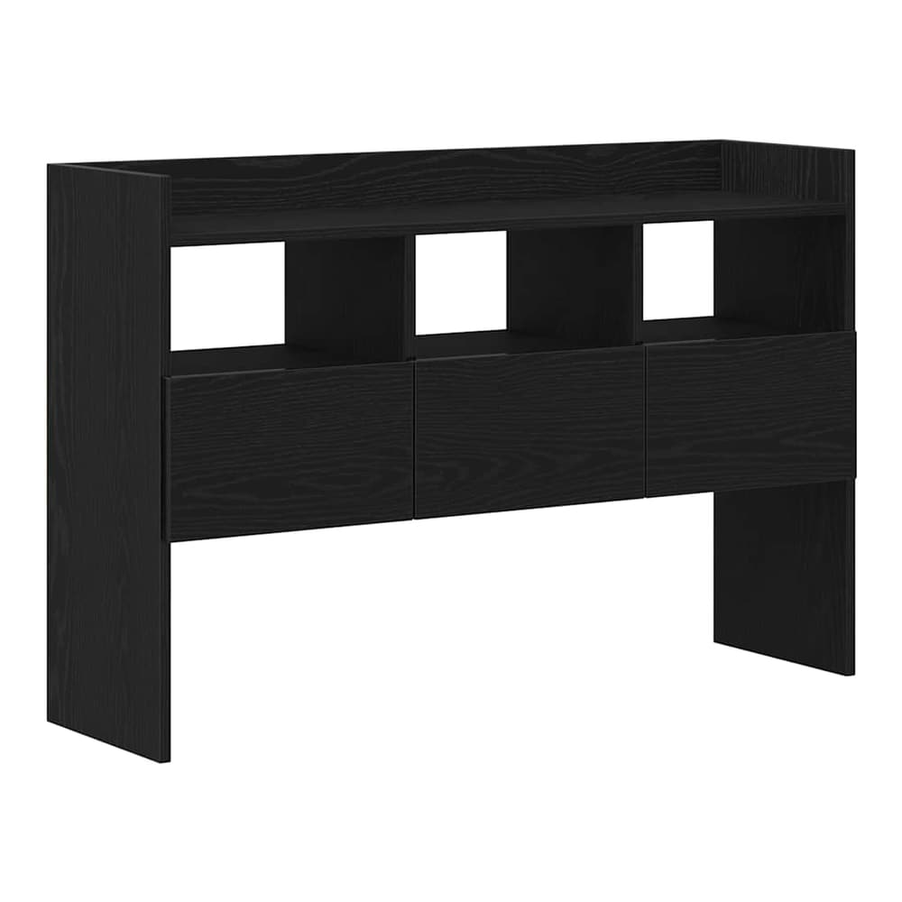 Black oak sideboard with three drawers and three open shelves