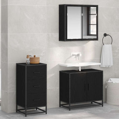vidaXL Sideboard Black Oak a tall narrow cabinet with three drawers and a metal frame