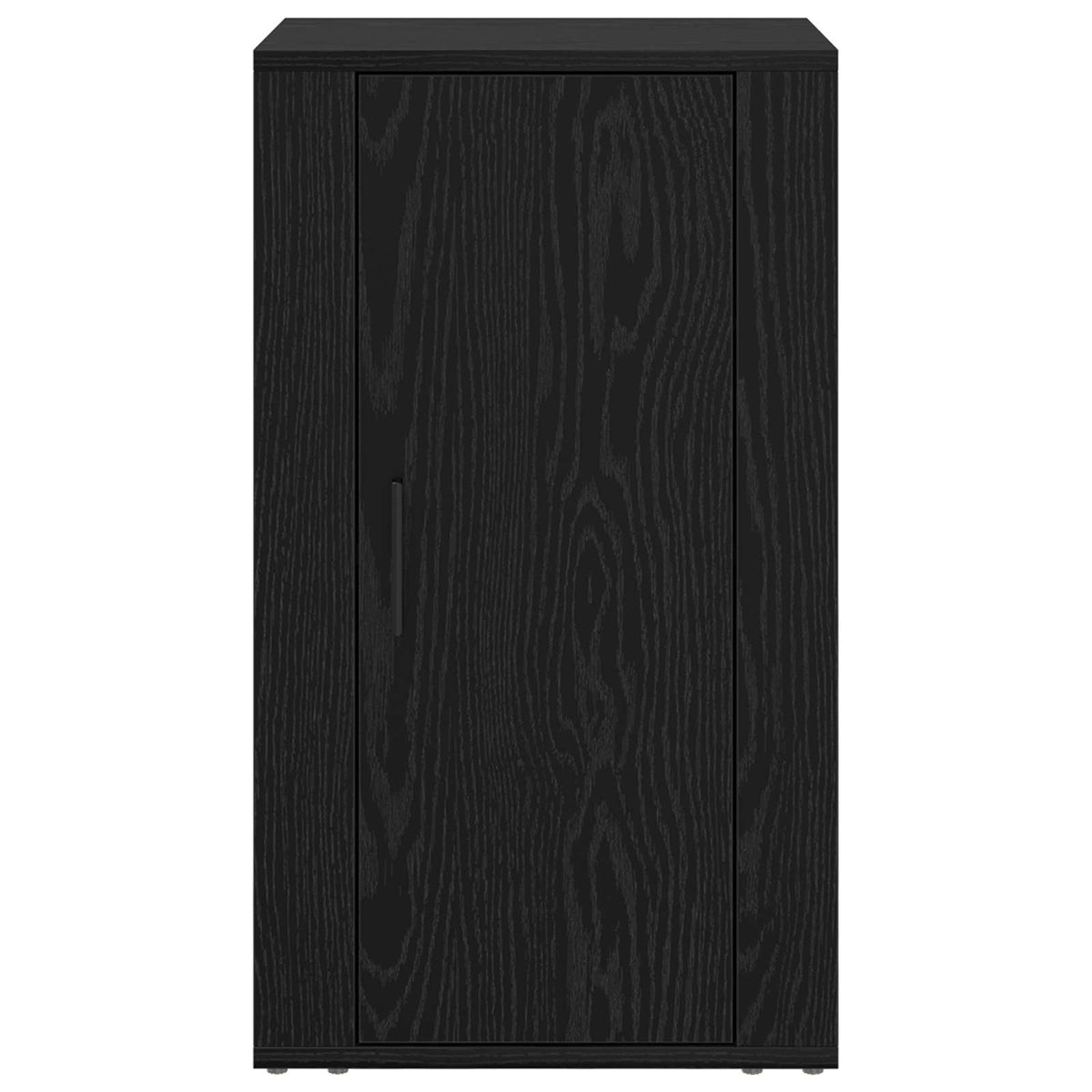 A black oak engineered wood sideboard with a single door and handle
