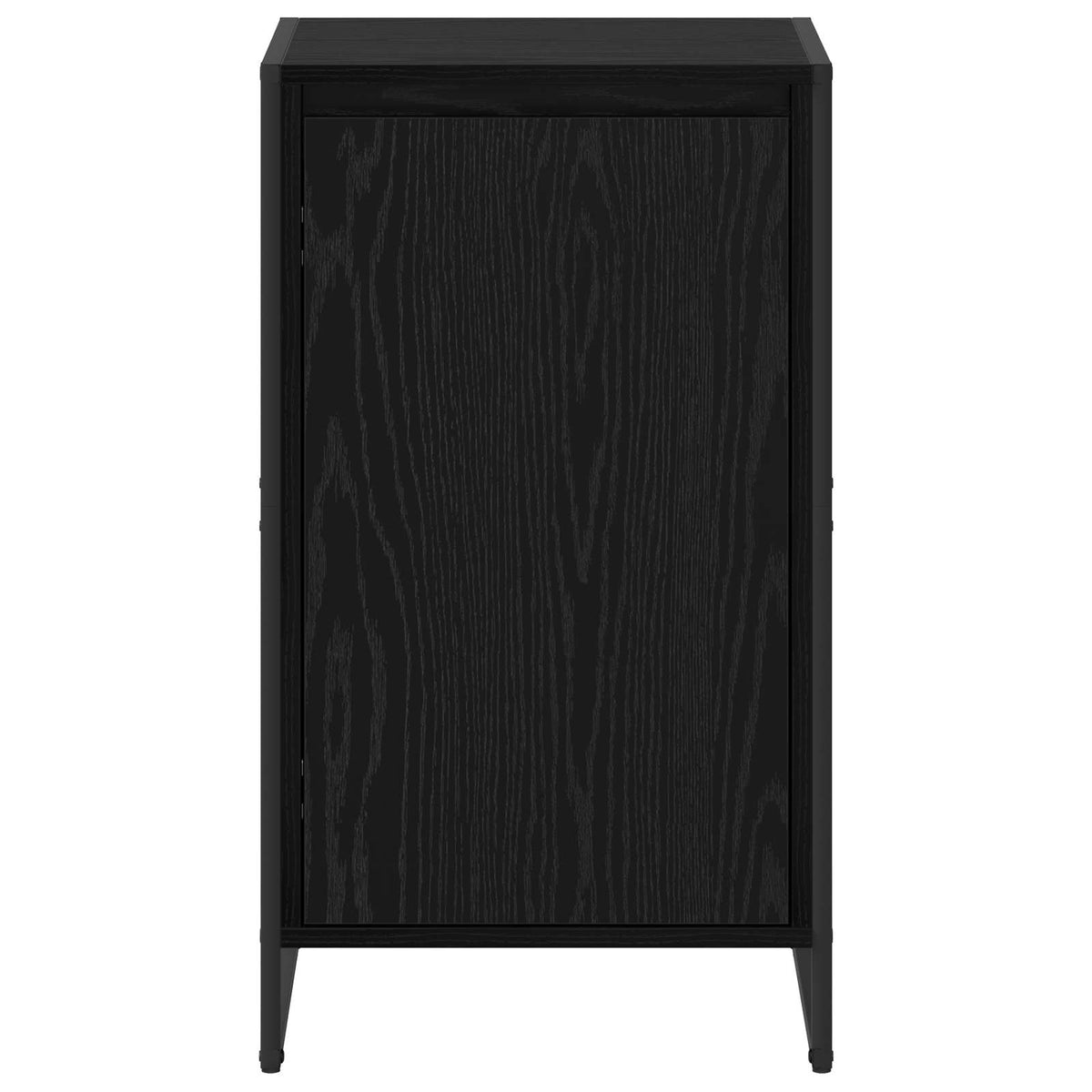 The black sideboard viewed directly from the front with the door closed