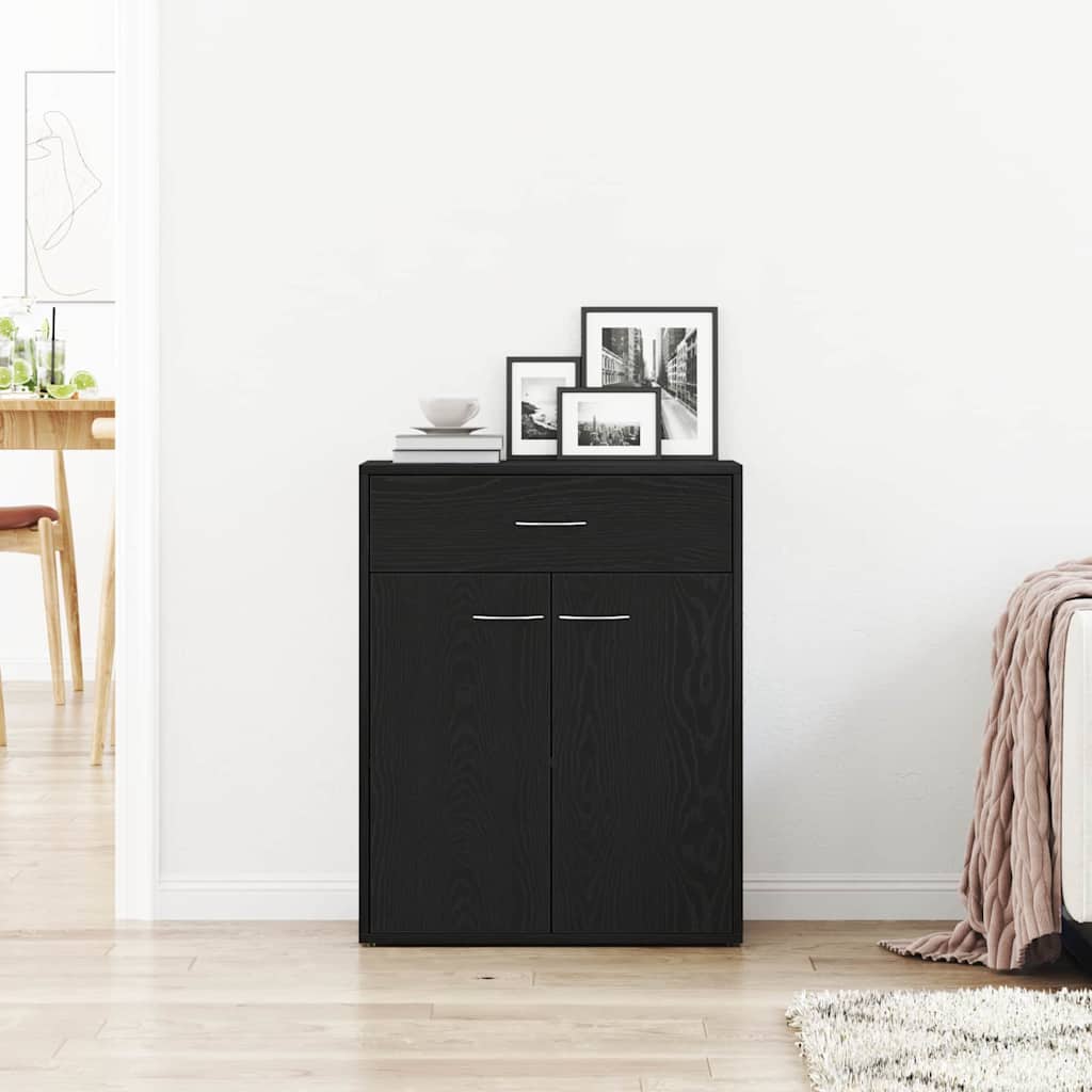 vidaXL Sideboard Black Oak Engineered Wood placed in a bright living room setting