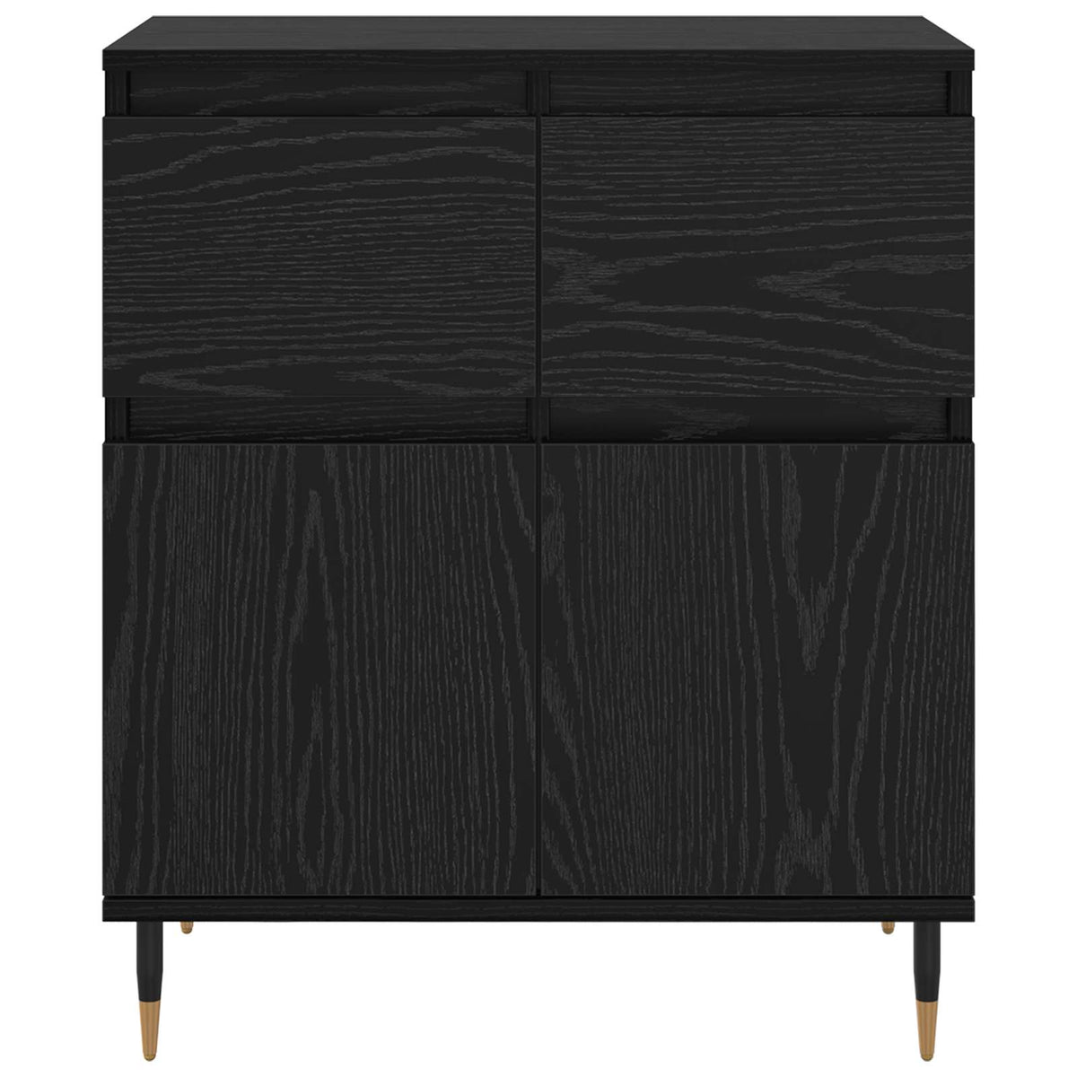 Black oak engineered wood and iron sideboard with a textured wood grain finish