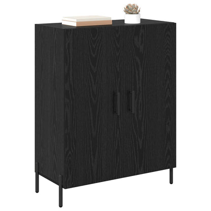 The black sideboard with two doors and thin metal legs viewed from a high angle