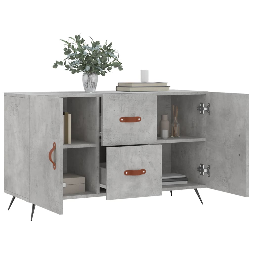 Open sideboard showing shelves and drawers