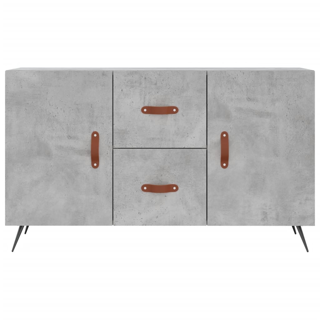 Grey engineered wood sideboard with brown handles