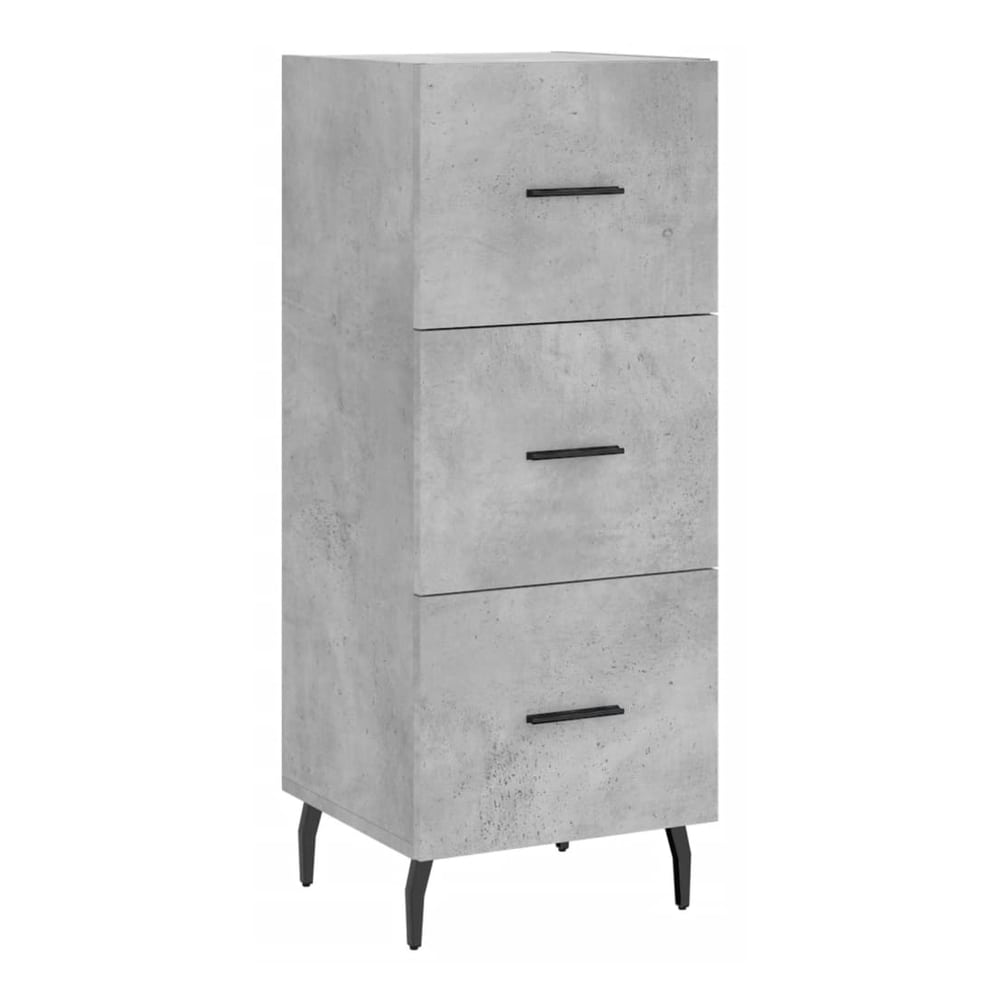 The concrete grey sideboard with three drawers and black legs