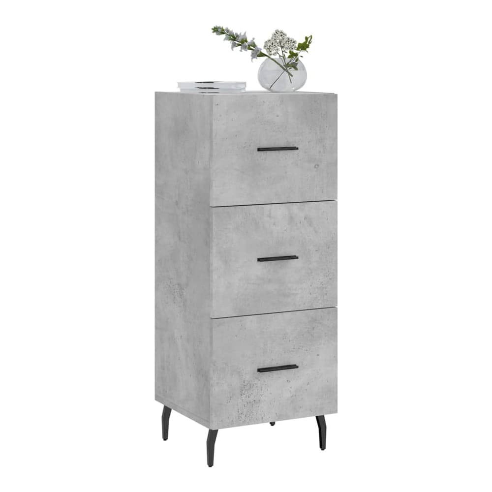 The tall grey sideboard with a plant on top