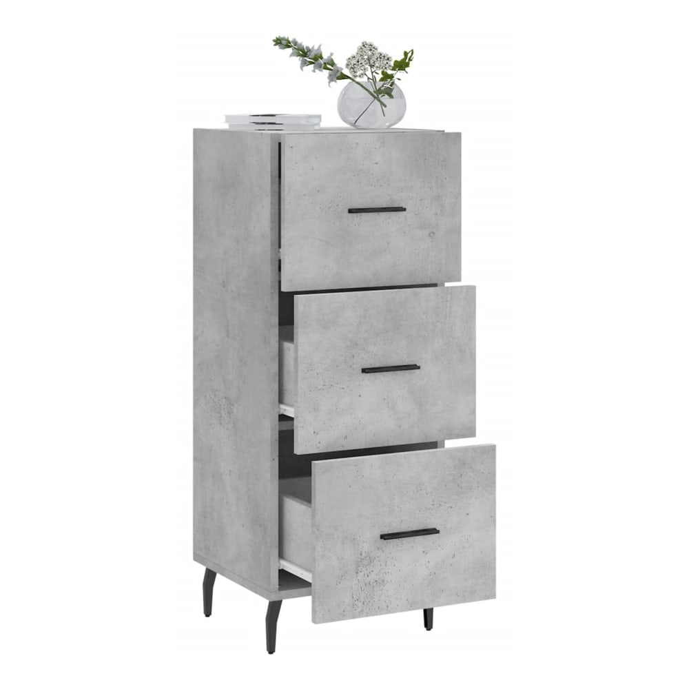 The grey sideboard with the top drawer open