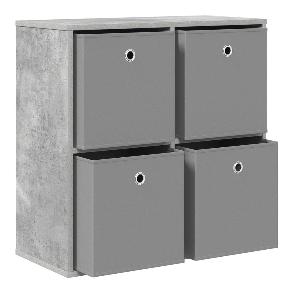 The sideboard with two grey fabric storage boxes pulled out