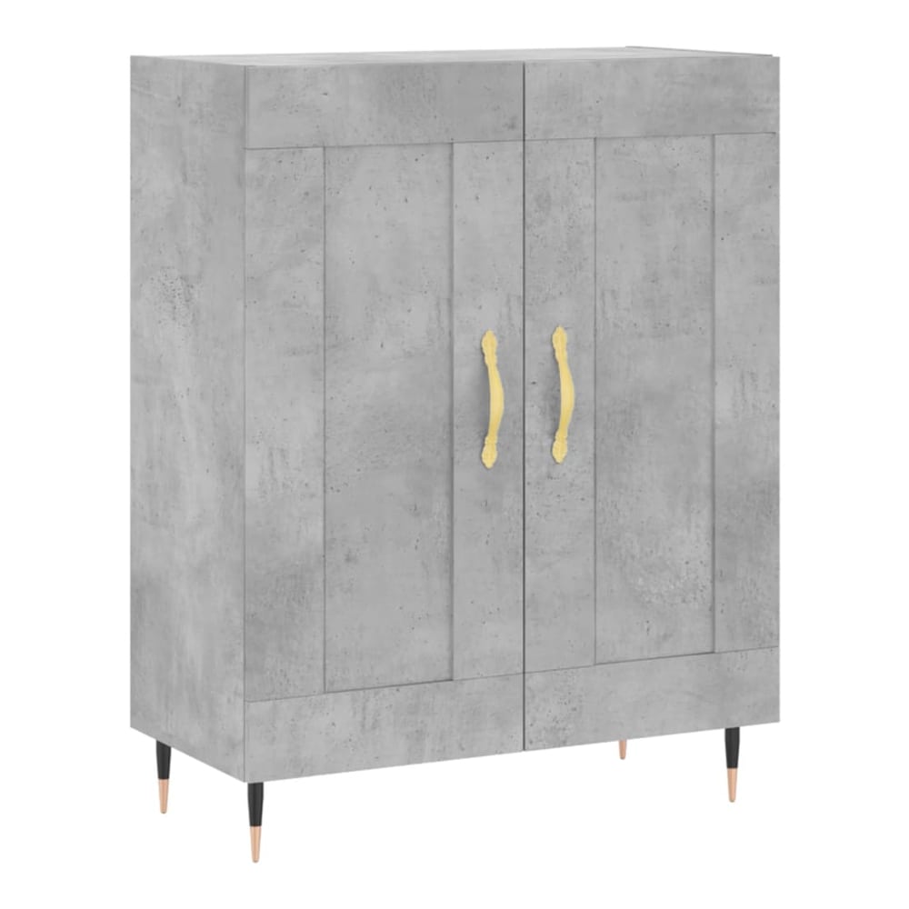 Concrete grey sideboard with gold handles, front view