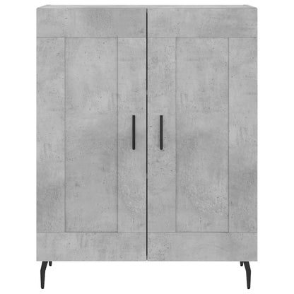 The grey sideboard with two closed doors and black handles against a white background