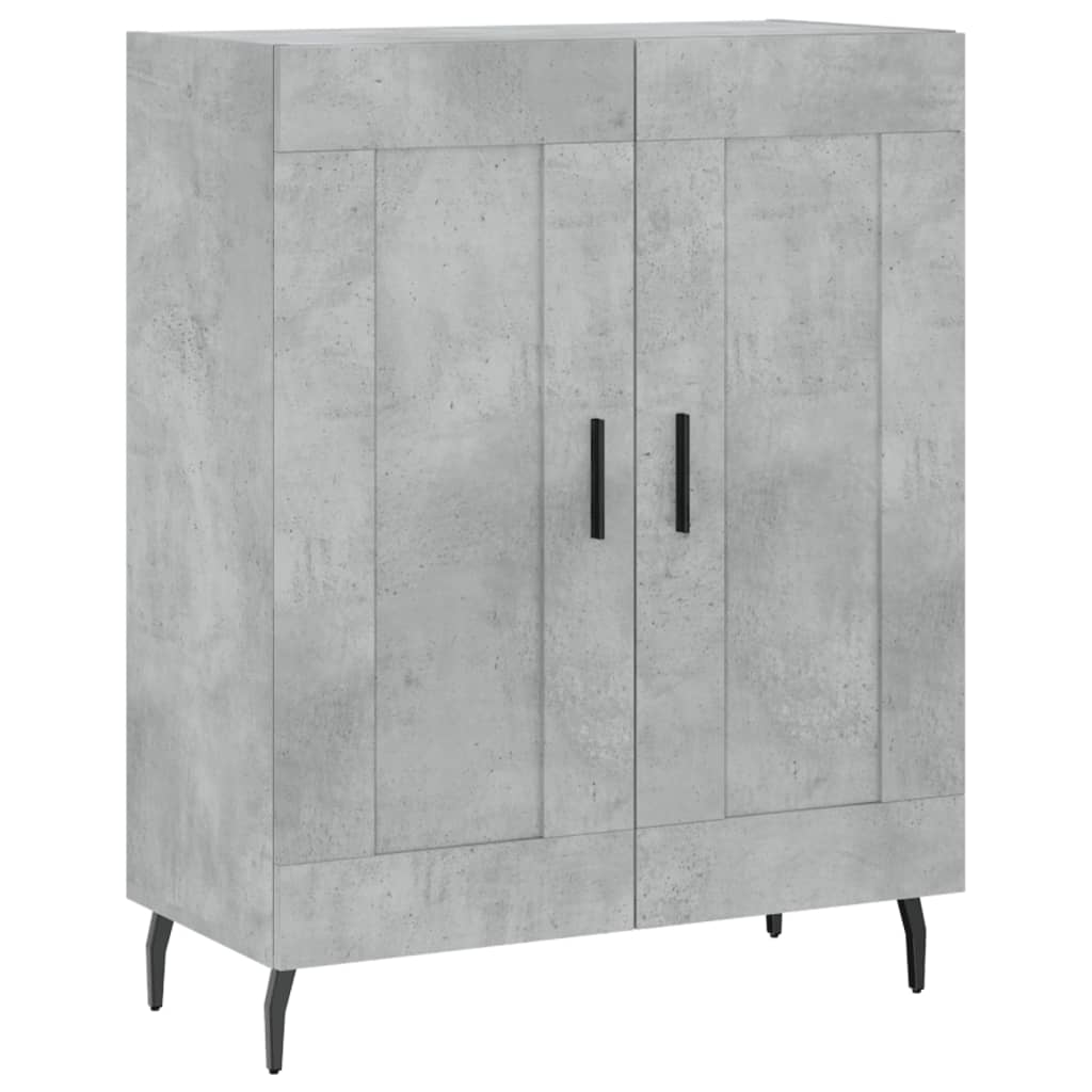The grey sideboard with two doors and black metal legs viewed from a high angle