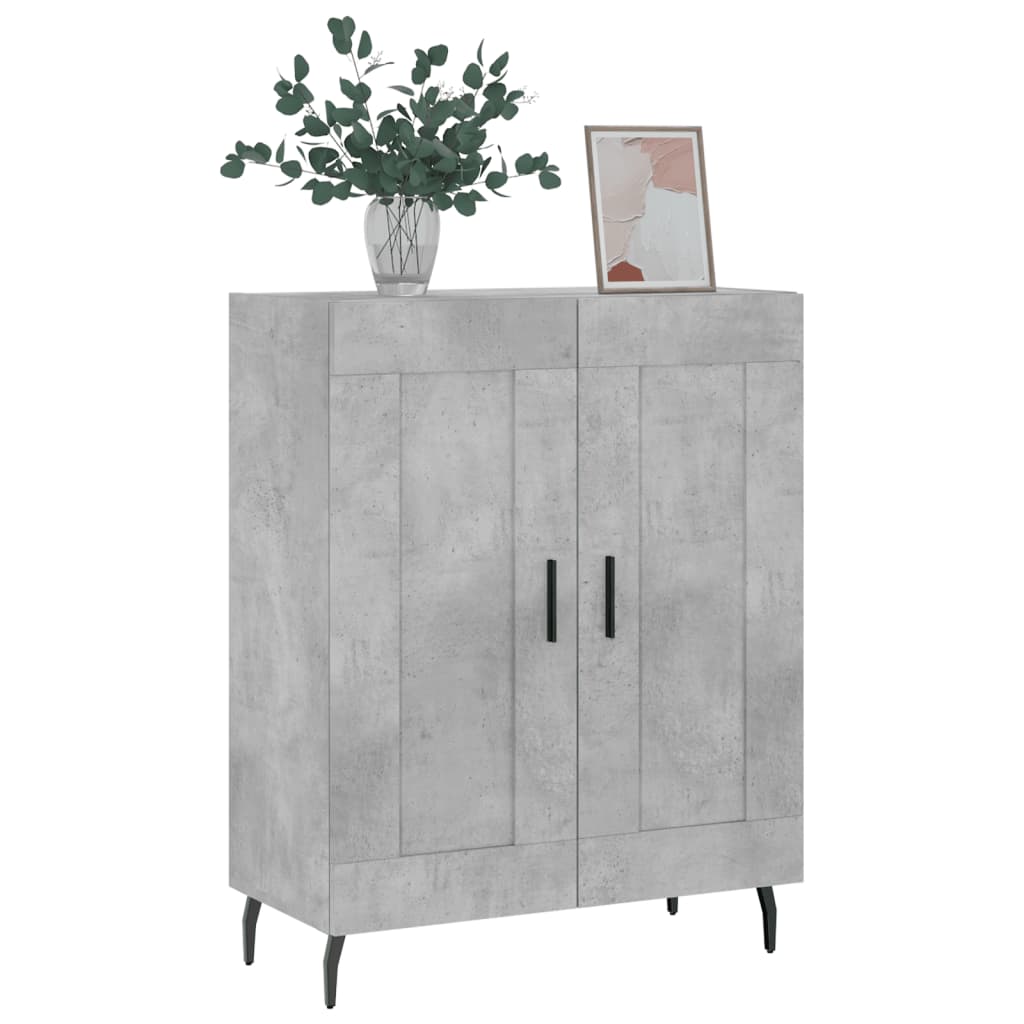 The grey sideboard with a vase and a picture frame placed on the top surface