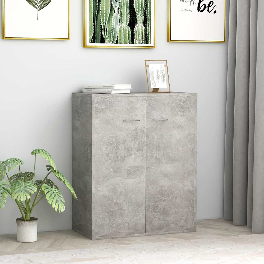 Sideboard Concrete Grey Engineered Wood in a room with plants and pictures on the wall