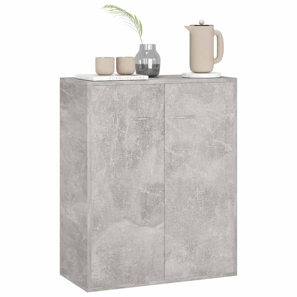 The concrete grey sideboard with decorative items on top