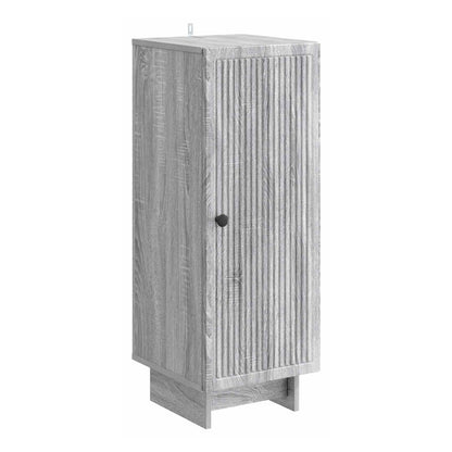 the grey sideboard with a ribbed door and black handle