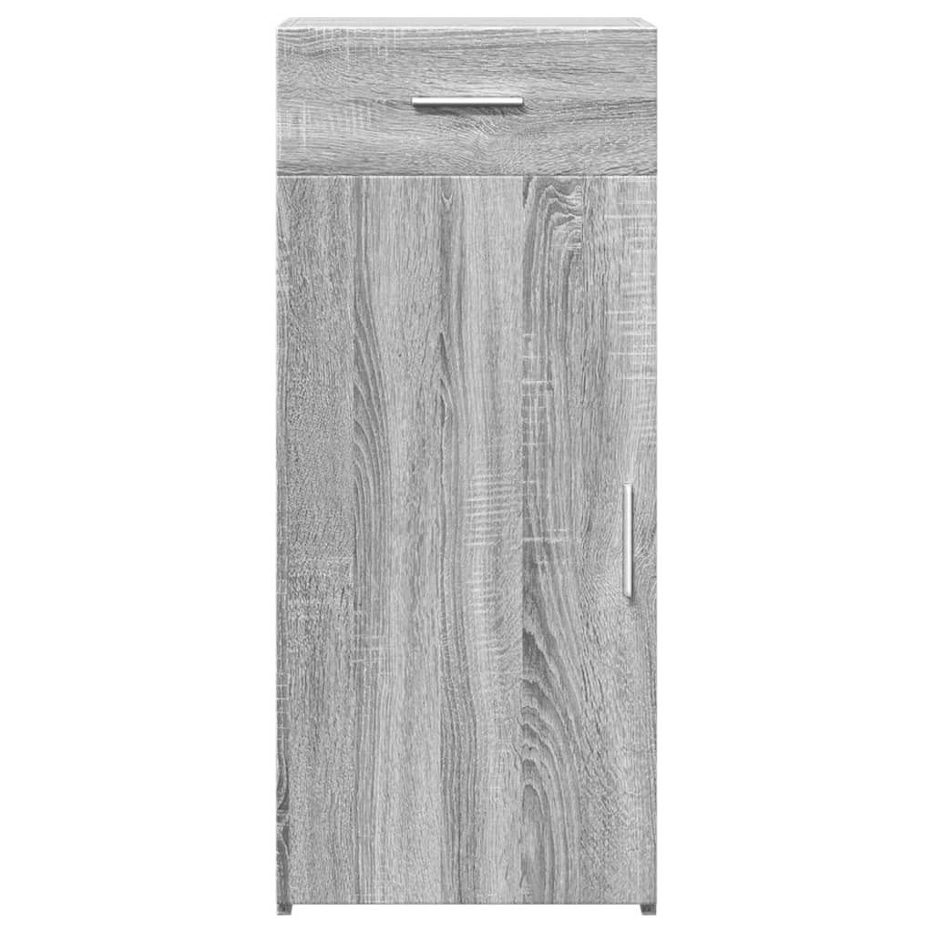 The grey sideboard cabinet from the front with closed drawer and door