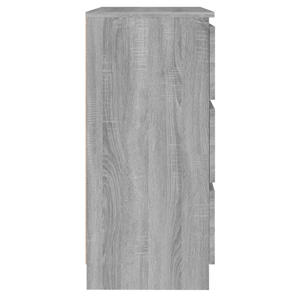 The sideboard viewed from the side showing the grey wood grain texture