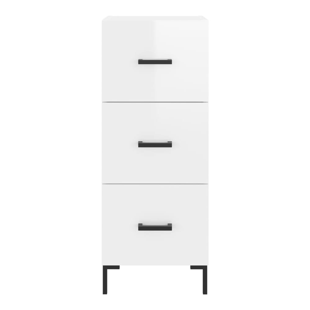 The white sideboard from the front with black legs