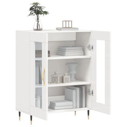 The open white sideboard showing three shelves and stored books