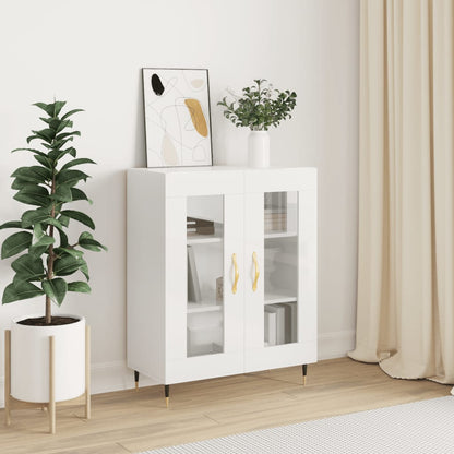 vidaXL Sideboard High Gloss White Engineered Wood in a room with a plant and artwork