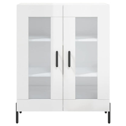 white sideboard with two glass doors and black legs
