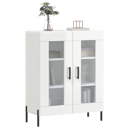 white sideboard with glass doors and black handles