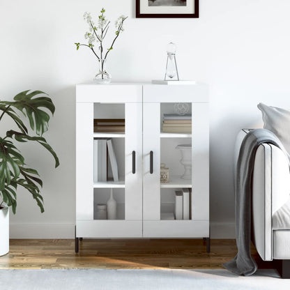 vidaXL Sideboard High Gloss White Engineered Wood with two doors and shelves inside