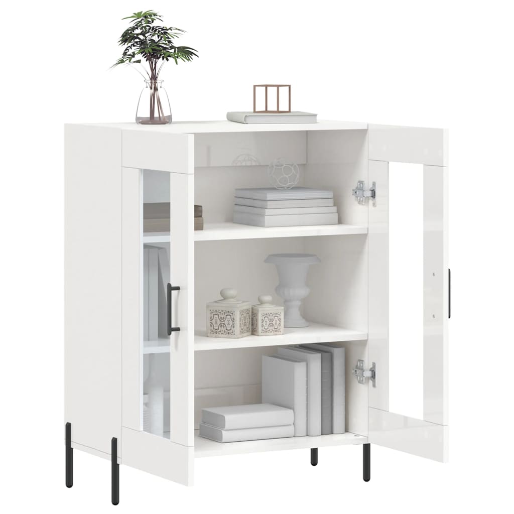 open white sideboard showing shelves and items on display