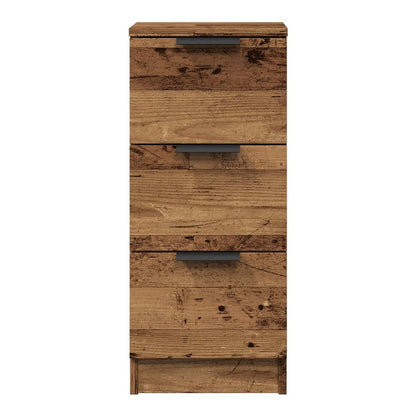 Front view of the three drawer sideboard with a distressed wood effect