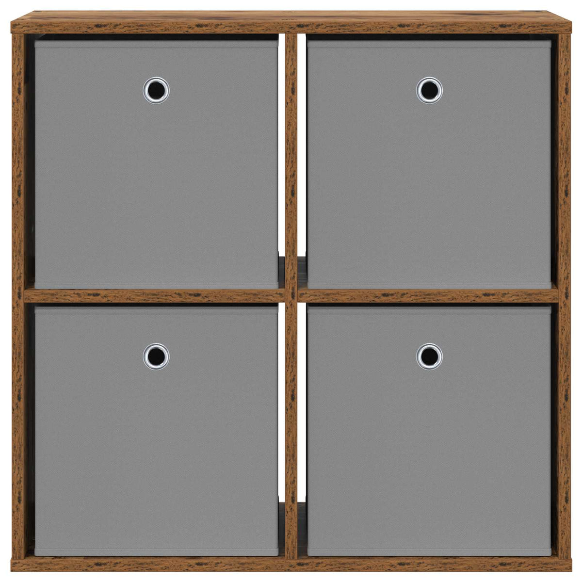 The wooden sideboard viewed directly from the front showing the four storage compartments