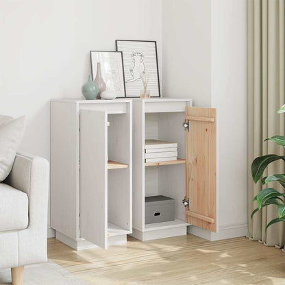 The buffets and sideboards with their doors open revealing internal shelving and storage