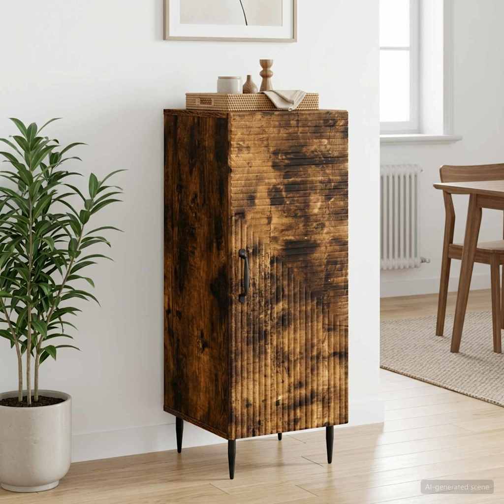 vidaXL Sideboard Smoked Oak Engineered Wood standing in a bright living room next to a potted plant