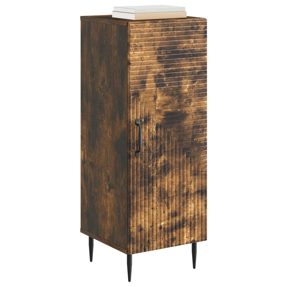 The sideboard with a stack of books placed on the top surface against a white backdrop