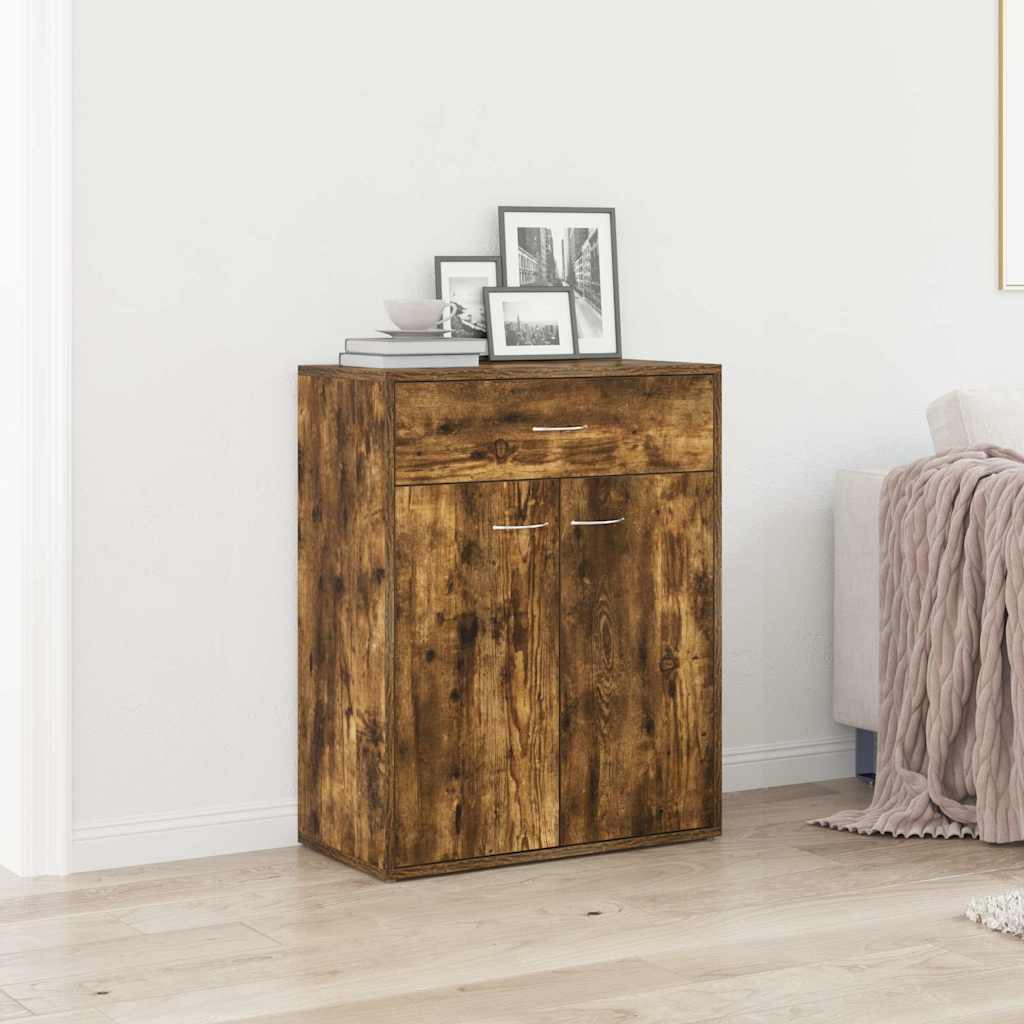 vidaXL Sideboard Smoked Oak Engineered Wood with a drawer and two doors in a room
