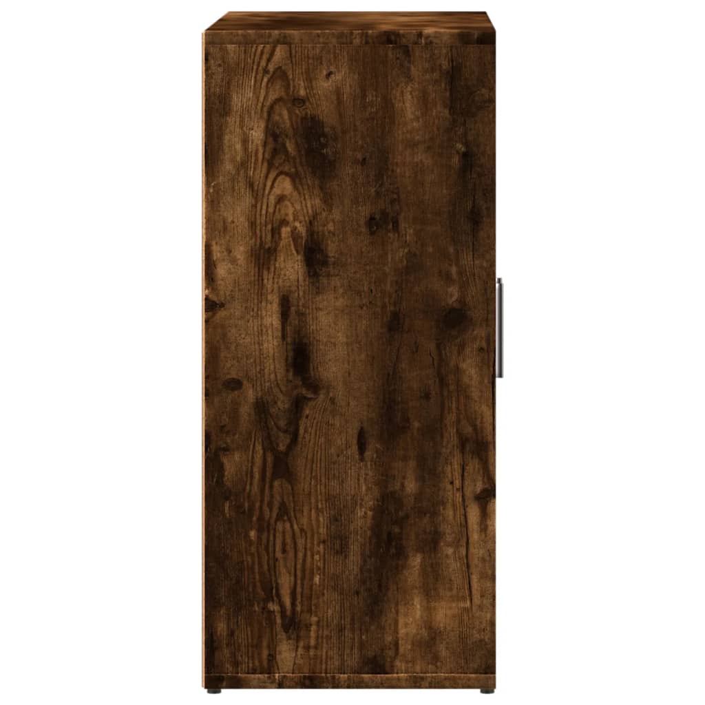 Side view of the smoked oak engineered wood sideboard