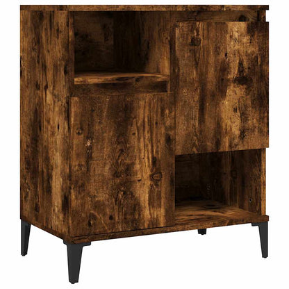 close up of the smoked oak engineered wood sideboard with black legs