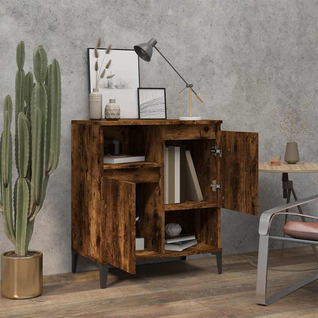 the sideboard with one door open showing books and shelves