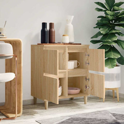 Buffet and sideboard with two doors open, revealing internal shelving