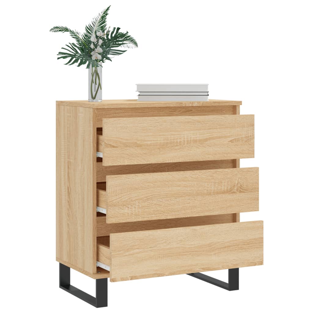 Sideboard with three drawers partially open showing interior