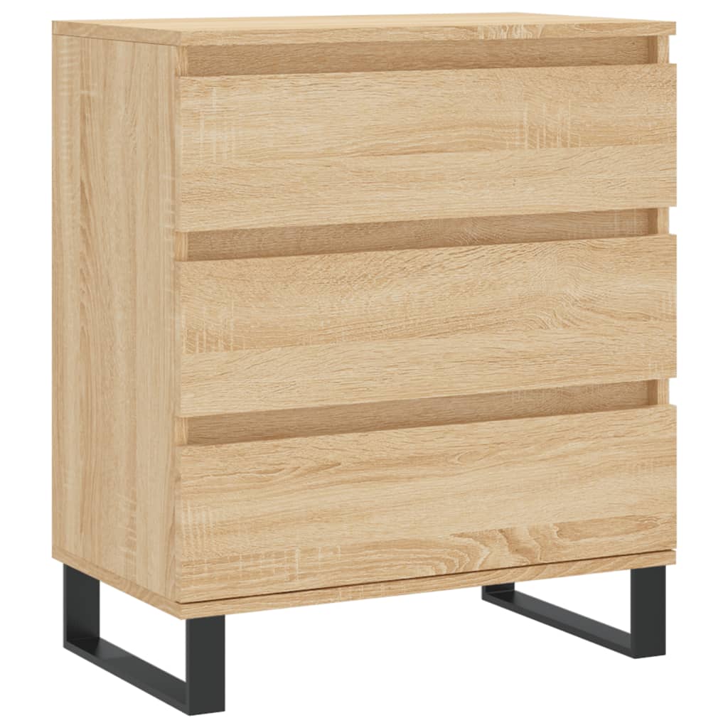 Sonoma oak sideboard with three drawers and black metal legs