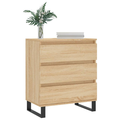 Three drawer sideboard in sonoma oak finish with decorative items on top