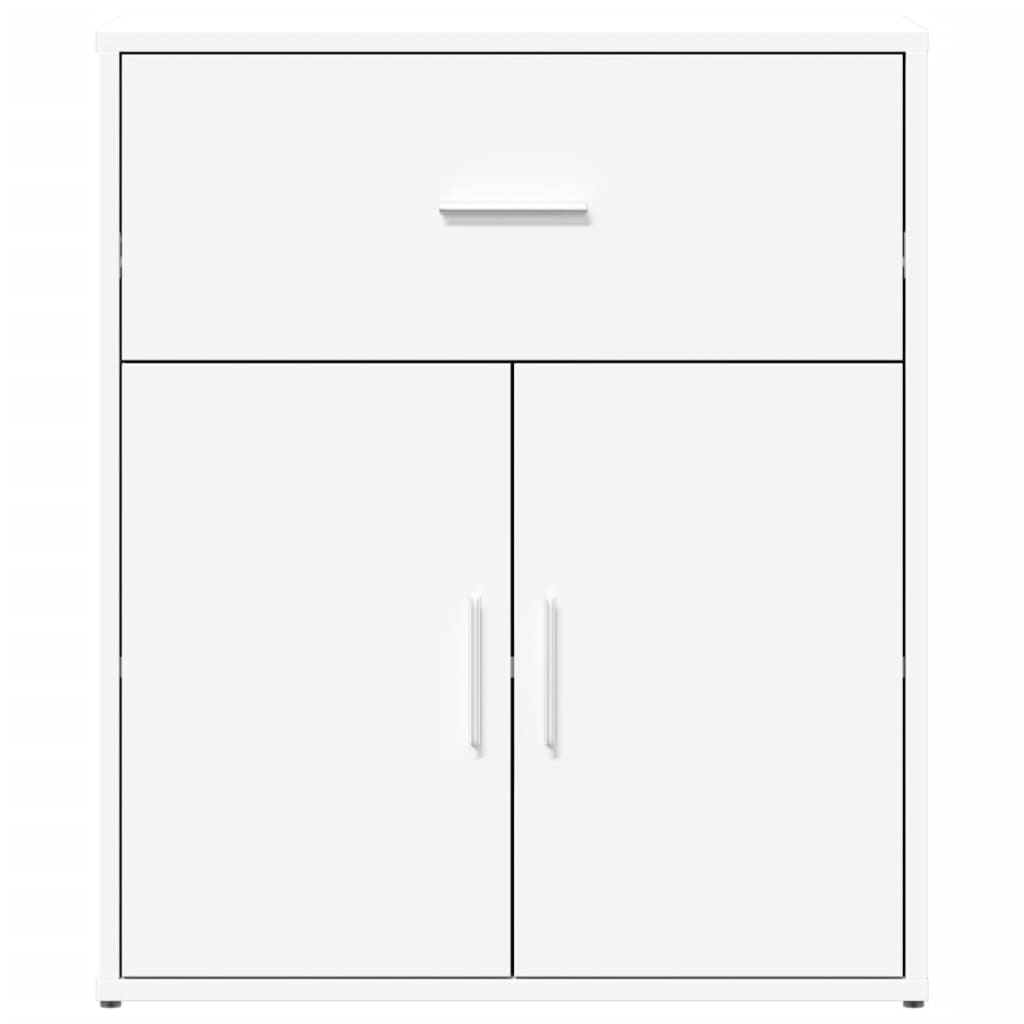 A white sideboard with a drawer and two doors, presented squarely