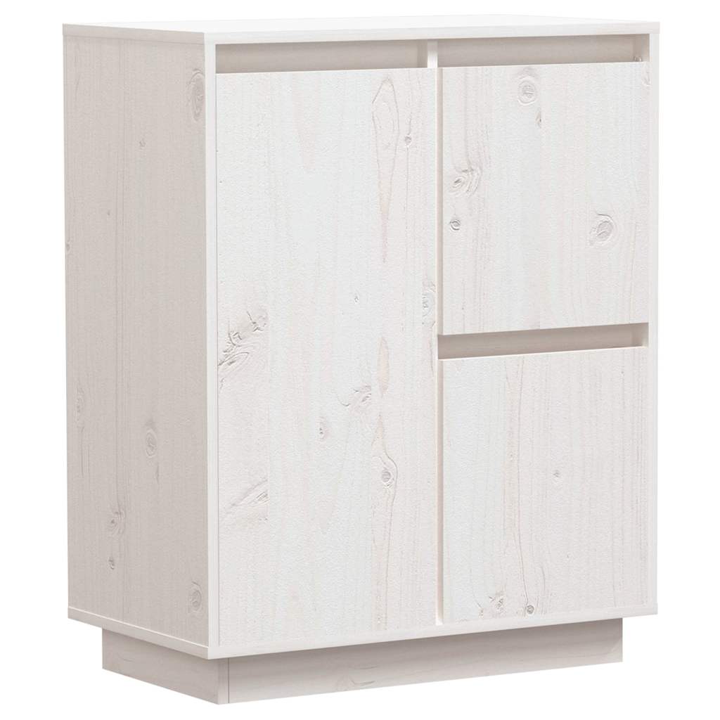 white solid wood pine sideboard with two doors and a drawer